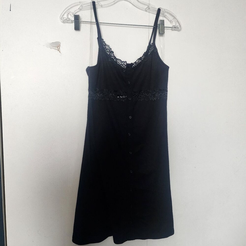 Wild Fable Black Lace Trim ribbed slipped mini dress ajustable Straps Small nwt